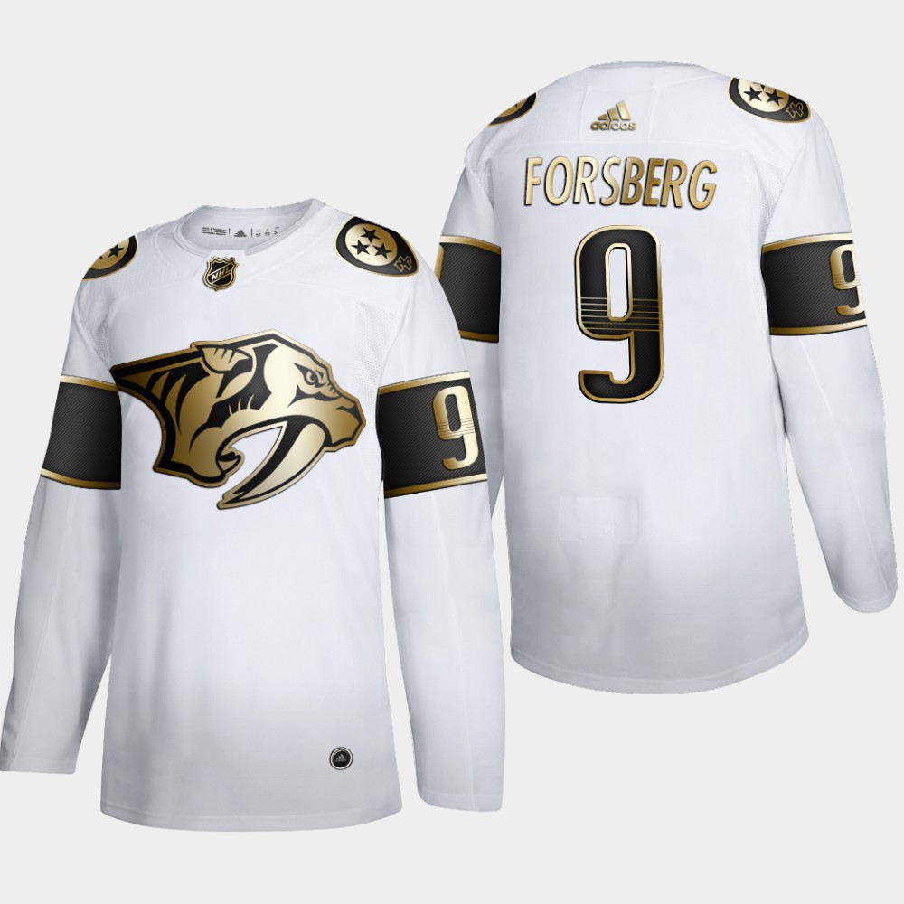 Cheap Nashville Predators 9 Filip Forsberg Men Adidas White Golden Edition Limited Stitched NHL Jersey